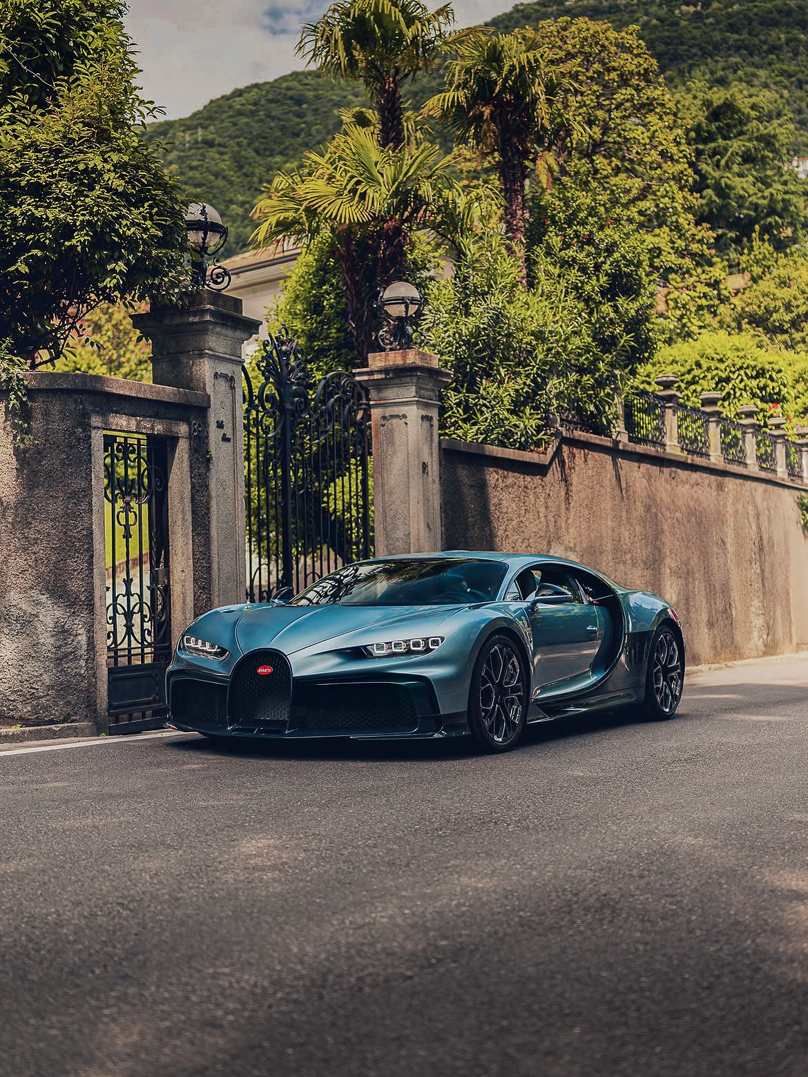 Bugatti Chiron on a hillside road